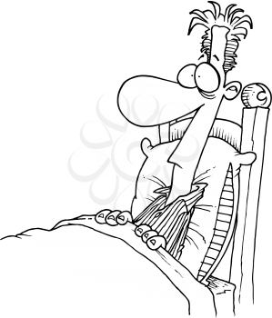 Royalty Free Clipart Image of a Man Having Trouble Sleeping