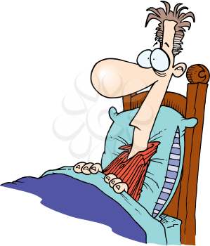 Royalty Free Clipart Image of a Man Having Trouble Sleeping