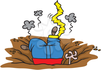 Royalty Free Clipart Image of a Man Head First in the Ground