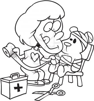 Royalty Free Clipart Image of a Girl Taping Her Bear