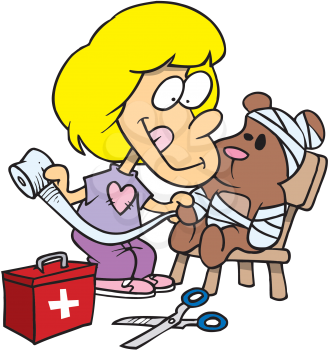 Royalty Free Clipart Image of a Girl Taping Her Bear