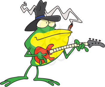 Royalty Free Clipart Image of a Bass Playing Frog