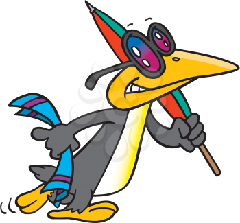Royalty Free Clipart Image of a Bird With a Beach Umbrella and Towel