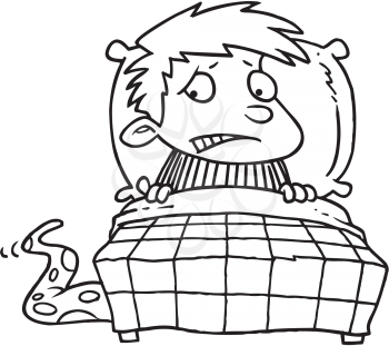 Royalty Free Clipart Image of a Boy Frightened of the Monster Under the Bed