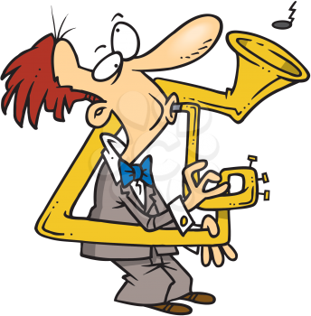 Royalty Free Clipart Image of a Man Playing a Bent Horn