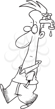 Royalty Free Clipart Image of a Man With a Leaky Tap on the Side of His Head