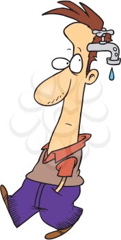 Royalty Free Clipart Image of a Man With a Faucet on the Side of His Head