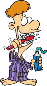 Royalty Free Clipart Image of a Boy Brushing His Teeth