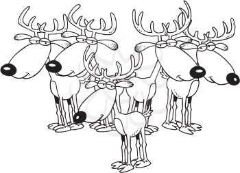 Royalty Free Clipart Image of a Herd of Reindeer