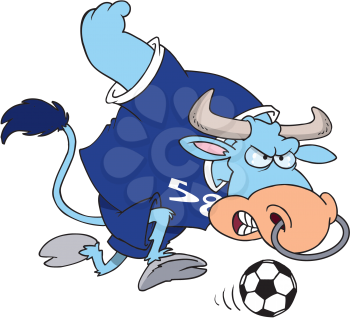 Royalty Free Clipart Image of a Bull and a Soccer Ball