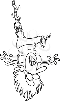 Royalty Free Clipart Image of a Bungee Jumper Hanging From the Cord