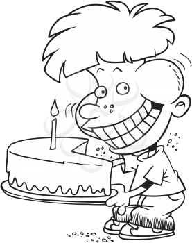 Royalty Free Clipart Image of a Boy With a Birthday Cake