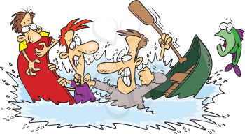 Royalty Free Clipart Image of Men Fighting in Canoes