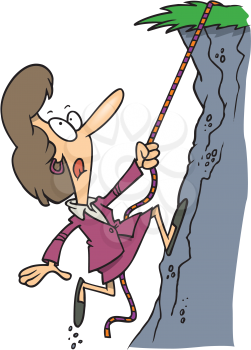Royalty Free Clipart Image of a Woman Climbing a Cliff