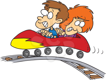 Royalty Free Clipart Image of Children on a Roller Coaster