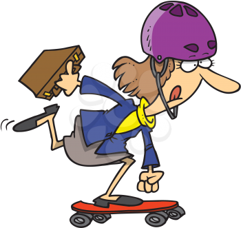 Royalty Free Clipart Image of a Business Woman on a Skateboard