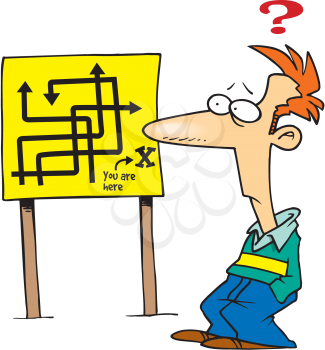 Royalty Free Clipart Image of a Man Confused Looking at a Map