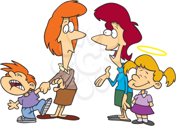 Royalty Free Clipart Image of Two Women With Very Different Children