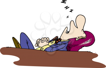 Royalty Free Clipart Image of a Man Sleeping at a His Desk