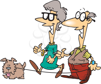 Royalty Free Clipart Image of a Couple Walking a Dog