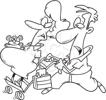 Royalty Free Clipart Image of a Man Rushing His Pregnant Wife to the Hospital