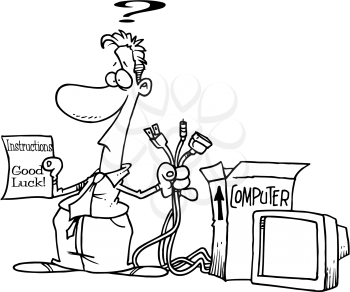 Royalty Free Clipart Image of a Man With Computer Installation Instruction