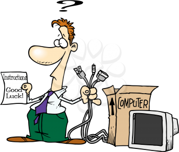 Royalty Free Clipart Image of a Man With Computer Installation Instructions