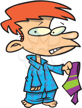 Royalty Free Clipart Image of a Boy In Pyjamas Holding a Tie