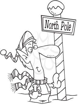Royalty Free Clipart Image of an Elf at the North Pole