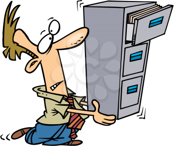 Royalty Free Clipart Image of a Man Carrying a File Cabinet