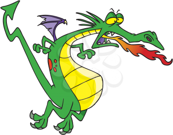 Royalty Free Clipart Image of a Fire-Breathing Dragon