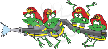 Royalty Free Clipart Image of Fire Fighting Frogs