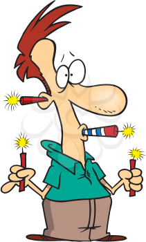 Royalty Free Clipart Image of a Man With Fireworks