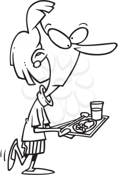 Royalty Free Clipart Image of a Woman With a Tray of Food