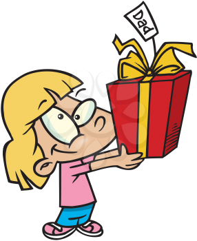 Royalty Free Clipart Image of a Girl With a Gift for Dad
