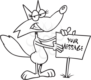 Royalty Free Clipart Image of a Fox Beside a Sign