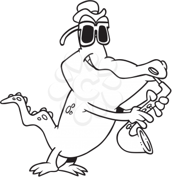 Royalty Free Clipart Image of a Gator Playing a Horn