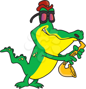 Royalty Free Clipart Image of a Gator Playing the Blues
