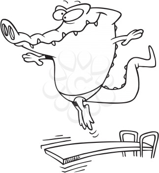 Royalty Free Clipart Image of a Gator Diving Off a Board