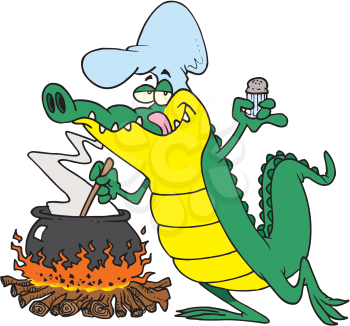 Royalty Free Clipart Image of an Alligator Cooking