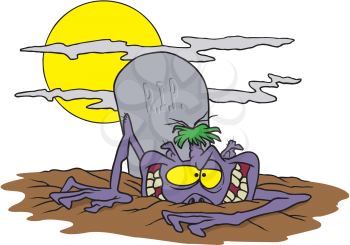 Royalty Free Clipart Image of a Ghoul at a Grave