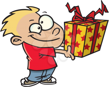 Royalty Free Clipart Image of a Child With a Gift