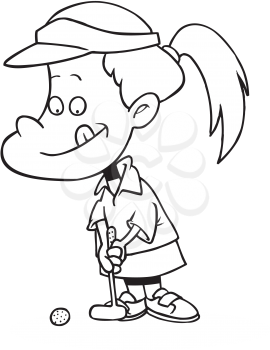 Royalty Free Clipart Image of a Girl Playing Miniature Golf