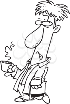 Royalty Free Clipart Image of a Grumpy Man With a Coffee