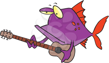 Royalty Free Clipart Image of a Fish With a Guitar