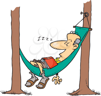 Royalty Free Clipart Image of a Man Sleeping in a Hammock