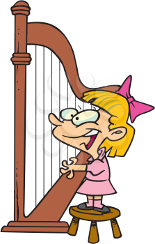 Royalty Free Clipart Image of Child Playing a Harp