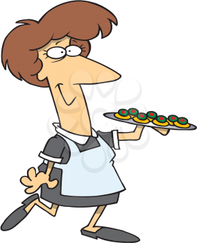 Royalty Free Clipart Image of a Women Serving Appetizers