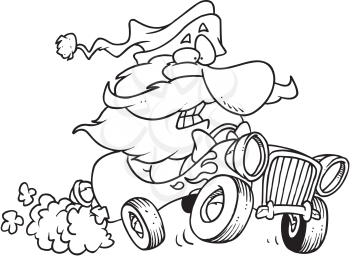 Royalty Free Clipart Image of Santa in a Hotrod