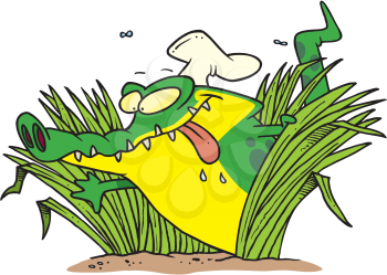 Royalty Free Clipart Image of a Hungry Gator in a Chef's Hat